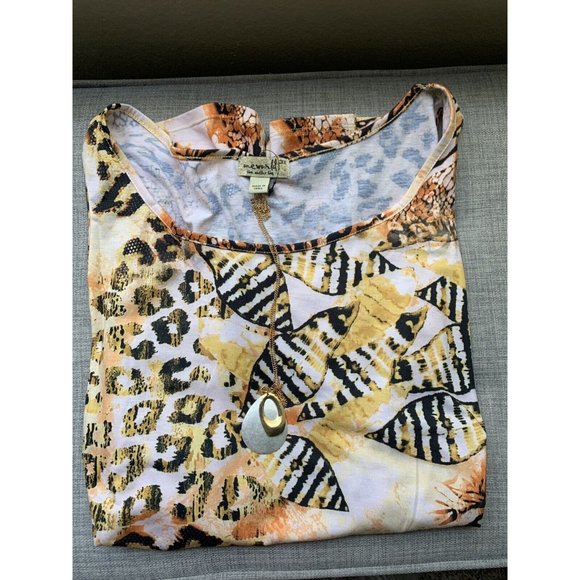 One World Colorful Sleeveless Tank Top Leopard Multi Print + Necklace 3X NWOT - Picture 5 of 6